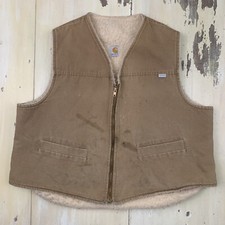 CARHARTT - Vtg USA Made Brown Tan Beige Fleece-Lined Distressed Vest, Mens 2XL