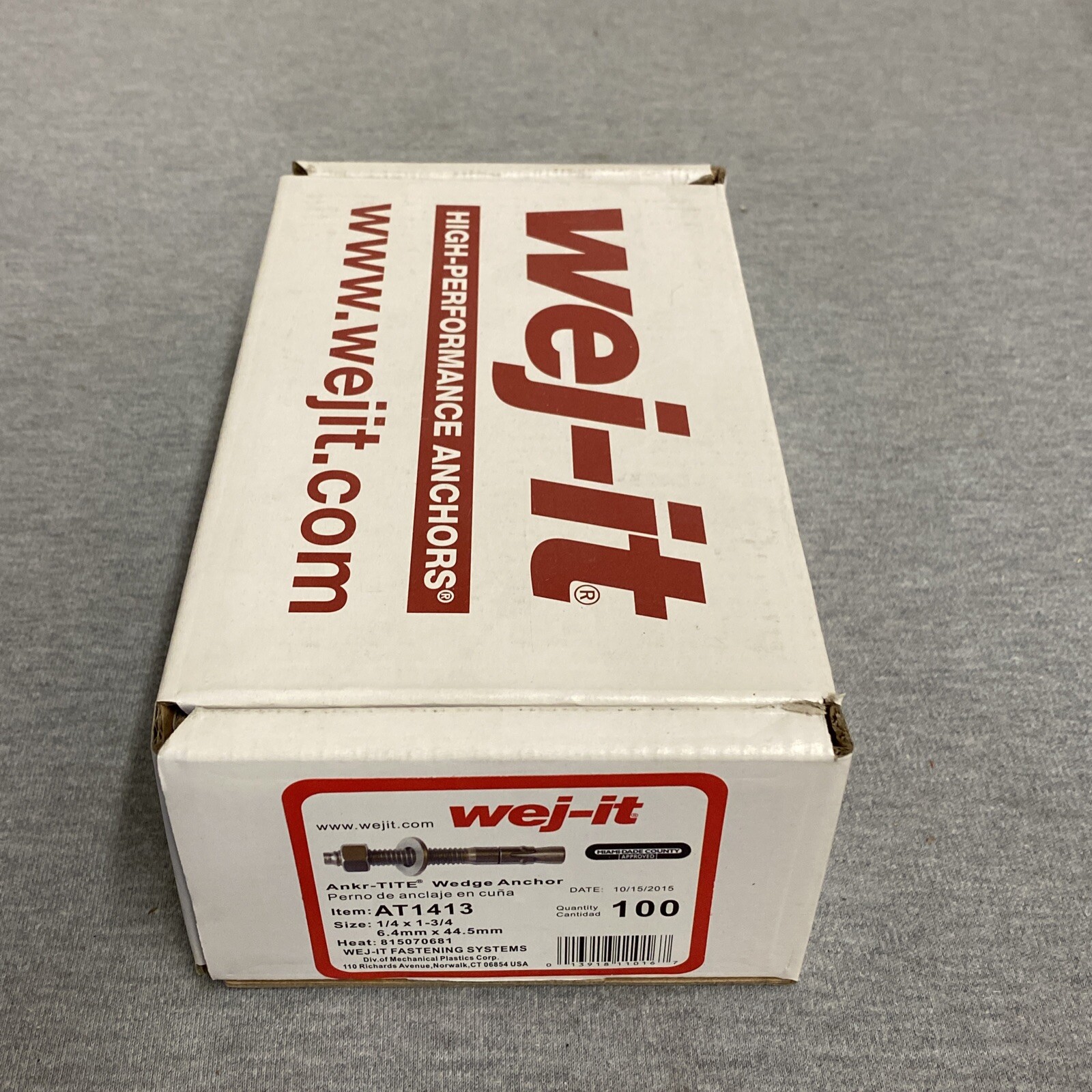 Ancoraggi A Cuneo Wej-it Ankr-TITE AT5850 &ndash; 5/8 X 5 Pollici, Acciaio Al Carbonio &ndash; Scatola Da 10 Pezzi, Nuove