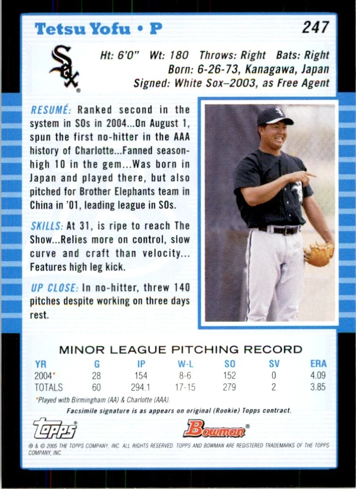 2005 BOWMAN* TETSU YOFU CHICAGO WHITE SOX #247 - Image 2 of 2