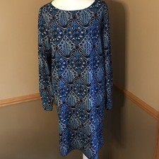 Loft Blue Printed Shift Dress Size Small