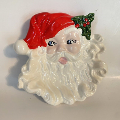 Vintage Ceramic Santa Head Candy Nut Dish Hand Painted 6''