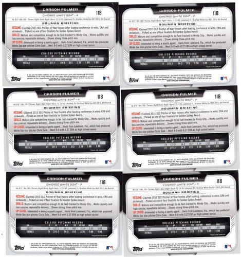 CARSON FULMER Lot of 35+ 2015 Topps/Bowman Baseball Rookie Cards #118 Near-Mint - Picture 2 of 6
