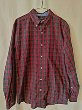 Chaps Easy Care Mens Shirt Button Down Collar Lg Slv Red Navy Grn Plaid L #11786