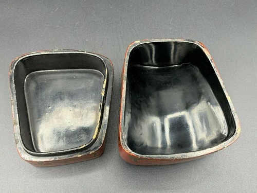 Antique Chinese Japanese Lacquerware Paper Mache Inlaid Porcelain Trinket Box - Picture 7 of 11