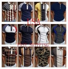 Polo T Shirts Men Quarter Zip Zipper Collar Fashion Golf Short Sleeve Soft Dress