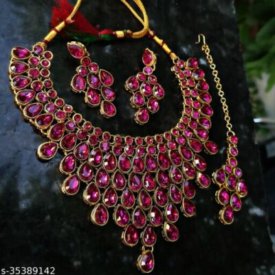 Jewellery Elegant Magenta Color Stone Necklace Set for Girls