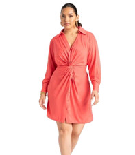 Eloquii Red V Neck Mini Shirtdress Dress Women's Size 26 Work Business Date