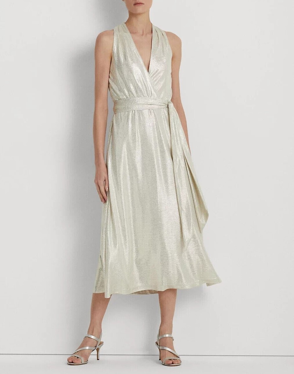 Lauren Ralph Lauren Women's Metallic Jersey Halter Cocktail Dress SZ.10  NWT$225