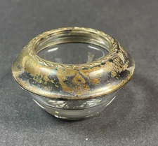 VTG Sheffield Sterling Rim Glass Salt Cellar EPNS Open Master Bowl 2.25"