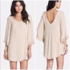 ASTR The Label Beige Scoop Back Long Sleeve Lace Trim Mini Dress Size Medium