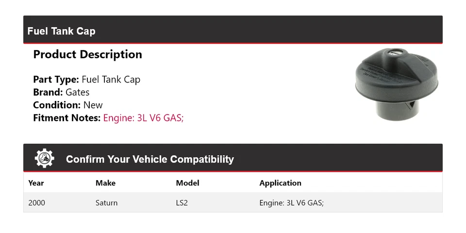 Portões de tampa de tanque de combustível para 2000 Saturn LS2 3L V6 GASOLINA - Imagem 2 de 4