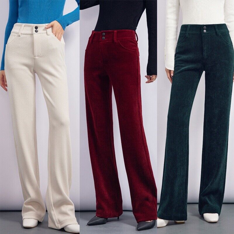 Lady Corduroy Bell Bottom Flare Pants Vintage Look 70s Slim Fit Bootcut  Trousers