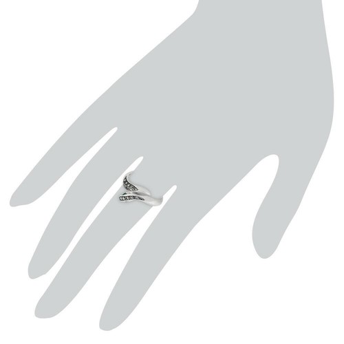 Estilo Art Nouveau Redondo Esmeralda Y Marcasita Serpiente Anillo En 925 Plata - Imagen 3 de 4