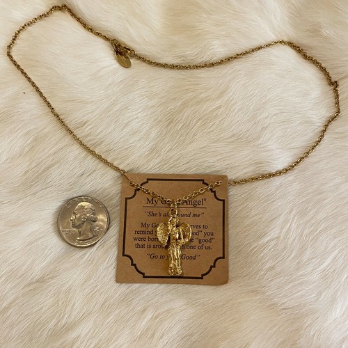 My Good Angel Necklace Shes All Around Me Wings Pendant Gold Tone 6571 - Picture 9 of 10