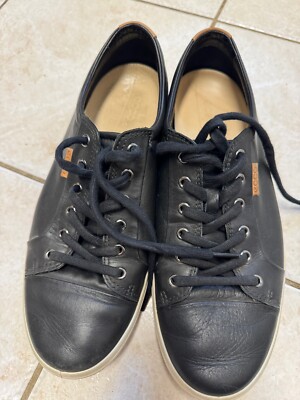 ECCO Shoes Men's Size 10US/44EU Black Leather Comfort Lace Up Casual Sneakers