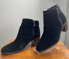 Lucky Brand Boots Size 8 Pagira Black Suede Leather Double Zip Booties