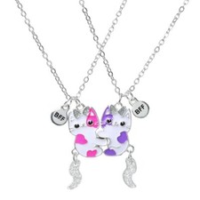 Kitten BFF Necklace Set   Hugging Kittens with 'BFF' Charm for Best Friends