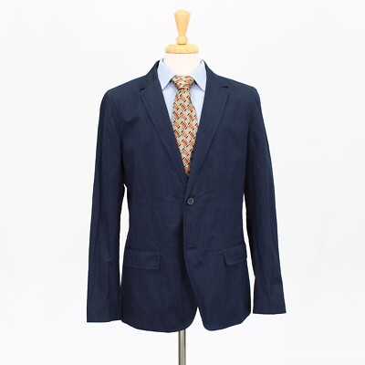 Club Monaco 42L Navy Sport Coat Blazer Jacket Striped 2B Cotton