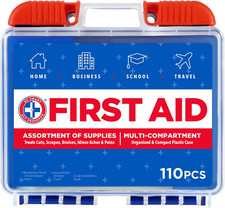110 Pc First Aid Kit: Clean, Treat, Protect Minor Cuts, Home, Office, Car, Schoo