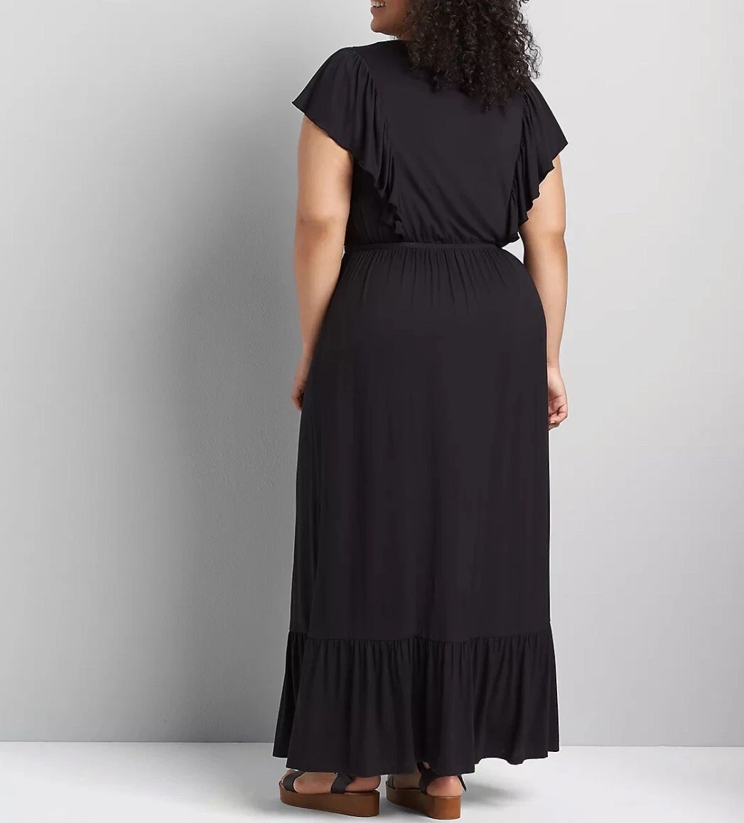 VETEMENTS Abito Lane Bryant nero maxi volant taglia 18 20 elastico in vita LBD nuovo con etichette