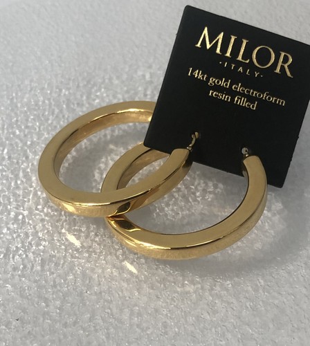 11g* 14K GOLD RESIN MILOR Italy Designer Squared Edge Large Chunky Hoop Earrings - Picture 4 of 12