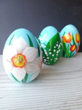 Easter eggs hand painted wooden eggs Set of 3 pcs Spring flowers