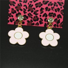 Pink Enamel Cute Flower Girl Crystal Fashion Lady Women Stand Earrings
