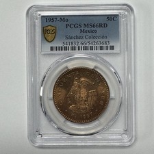 1957-Mo Mexico 50 Centavos PCGS MS66RD Sanchez Collection KM-450