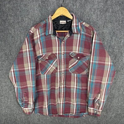 Field & Stream Mens XL Tall Flannel Shirt Jacket Plaid Burgundy Teal 100% Cotton