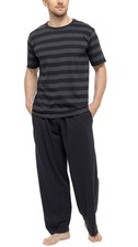 Mens Short Sleeve Top  Trouser Cotton Pyjama Sleepwear Black/Dark Grey L