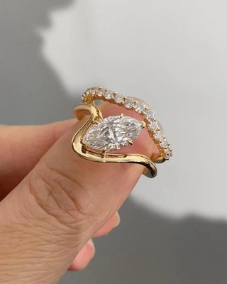 2 PCs Solitaire Sterling Silver Moissanite Marquise Cut Women's Wedding Ring Set