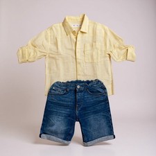Zara Boys Bundle Set Cotton Striped Button Down  Denim Shorts Summer 6x/7