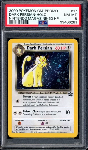 1999 Pokémon Game Promo Nintendo magazine 60 HP Dark Persian-Holo #17 PSA 8