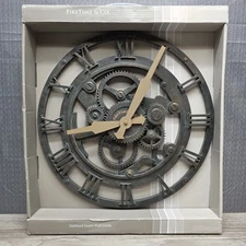 Firstime & Co Wall Clock Oxidized Gears 14" Metallic Teal Plastic Time
