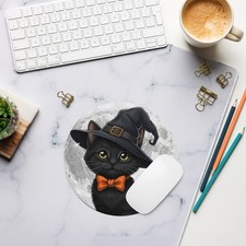 Black Cat Kitten Halloween Moon Witch Round mouse pad