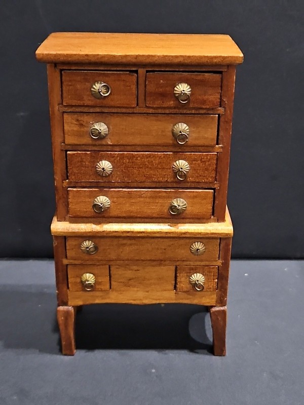 DOLLHOUSE 1:12 WOODEN TALL CHEST OF 8 WORKING DRAWERS BEDROOM MINIATURE VINTAGE 