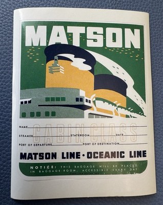MATSON Line Glossy BIG Sticker Famous Ship    New York Reproduction Oceanic
