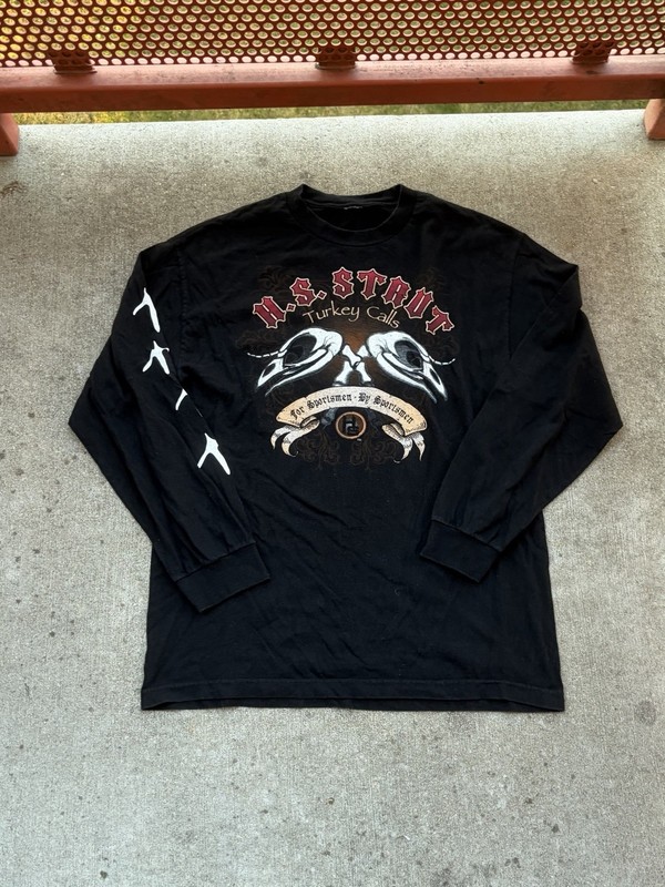 Hunter's Men's Black Turkey Hunter Long Sleeve Shirt T Shirt Skull Print Medium
