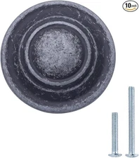 10-Pack Antique Silver Top Ring Cabinet Knob set with screws 1.25-inch Diameter