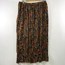 VTG 90s Women Dark Floral Crinkle Broomstick Maxi Skirt L/XL Eclectic Grunge USA
