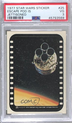 1977 Topps Star Wars Stickers #25 The Escape Pod is jettisoned! — PSA 3