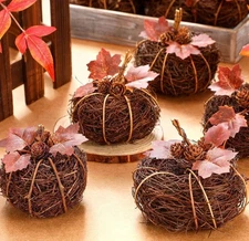 12 Pcs Artificial Grapevine Ball Pumpkins Ornament Mini Rattan Pumpkins For Base