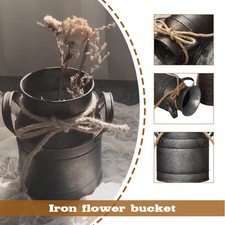 Vintage Rustic Metal Flower Vase Milk Can Shape Garden Pail Home Decoration