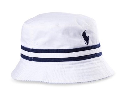 NWT Polo Ralph Lauren White Twill - Striped Seersucker Reversible Bucket Hat