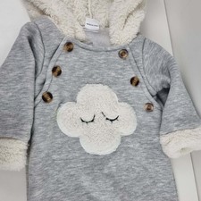 0-3 Month Baby Grey Romper/Pram Suit With Fleece Lined Hood Cloud Picture