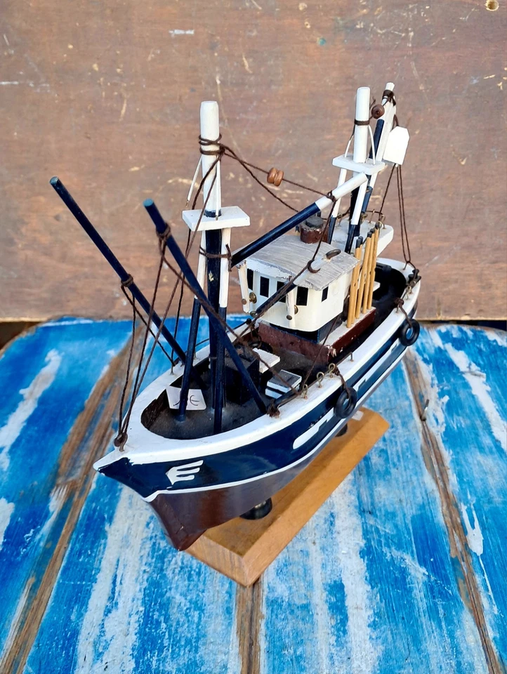 Peschereccio Barca Da Pesca A Traino In Legno Arredo Nautico Marina Nave - Immagine 2 di 4