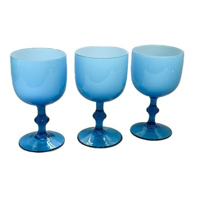 3 Carlo Moretti Azure Blue Wine Glasses/Goblets Encased Glass