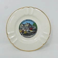 Vintage Sally’s Steak House Ceramic Ashtray Trinket Tray 22K Gold Trim USA Made