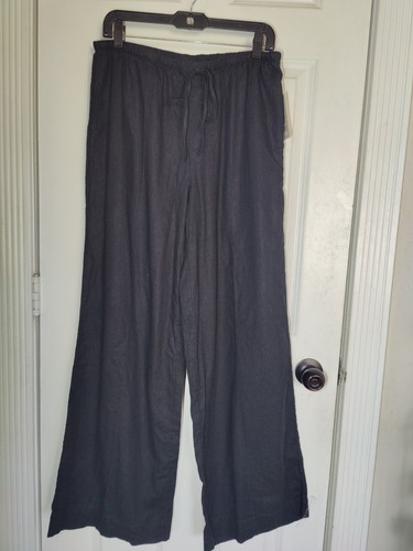 A New Day Black Wide Leg High Rise Linen Blend Pull On Pants M NWT