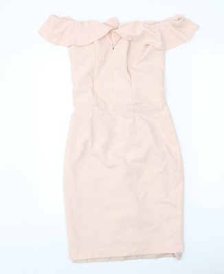 Miss Selfridge Damen Rosa Viskose Etuikleid Größe 8 Schulterfrei Reißverschluss